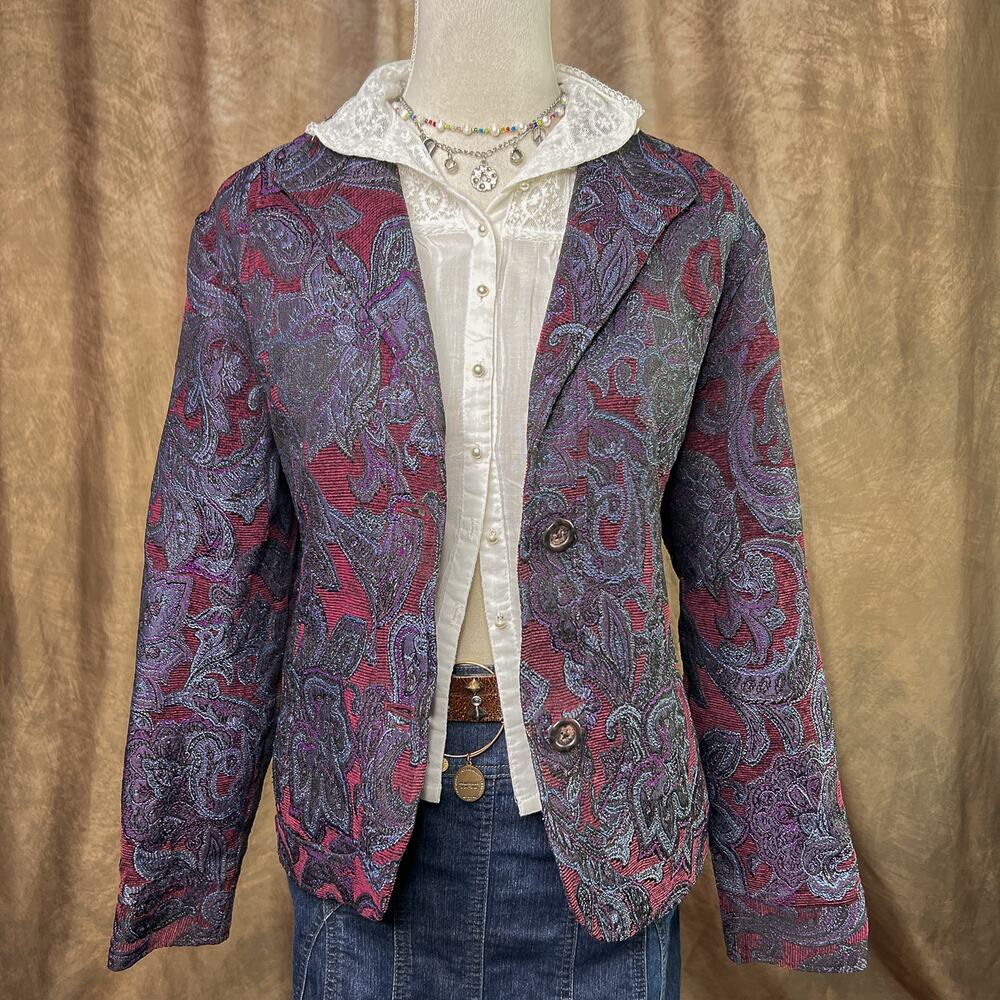 Vintage Y2K Tapestry Jacket Paisley Blazer Multicolor Steampunk Retro Hippie